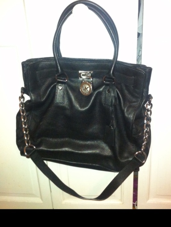 Michael Kors Handbags - Michael Kors Black Leather Tote with Chain-Accent Strap